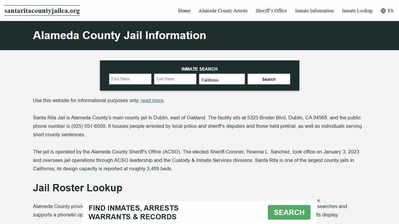 Alameda County, CA Jail Roster, Inmate Info