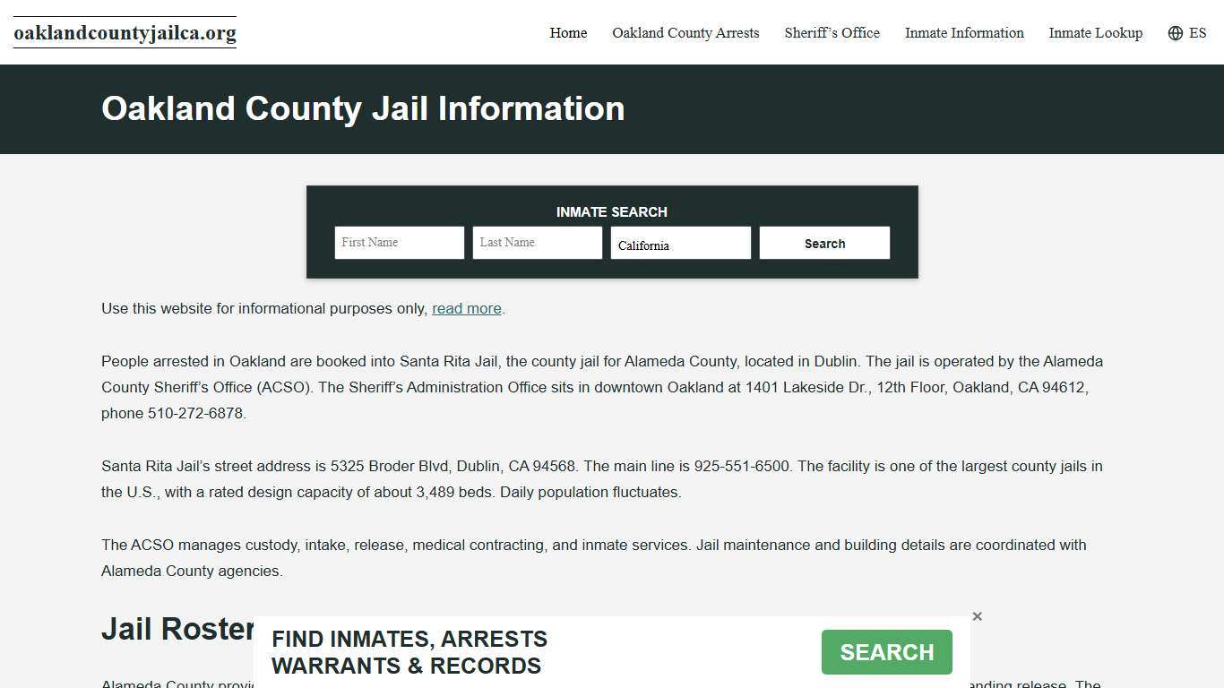 Oakland County, CA Jail Roster, Inmate Info